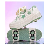 Removable Pulley Skate Skating Roller Skate Shoes for Boys Girls Upgraded Speed Sneakers with 4-Wheels for Kids Racing Skates