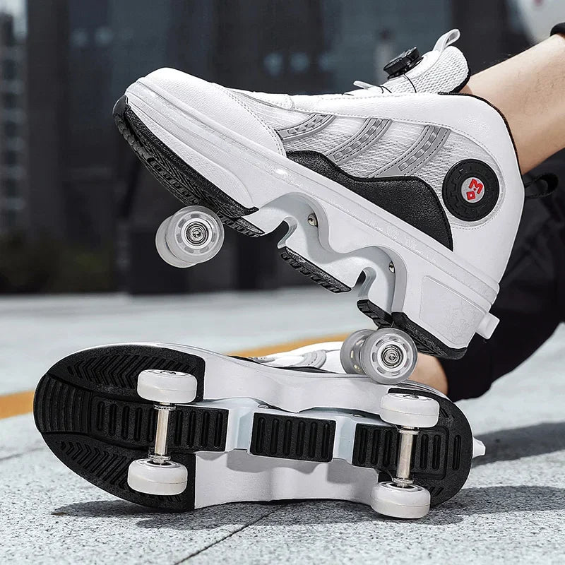 Double Row 4-Wheel Skates Roller Shoes with Wheels Dual-Purpose Racing Roller Sneakers Skateboard Shoes Speed Roller Skate Shoes