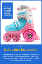 Flash Double Row Roller Skates Shoes Children's Speed Ice Skates Beginner 4-wheel Roller Skates Adjustable Size Rollers for Kids