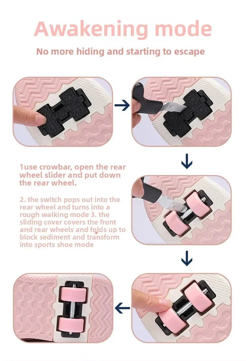4 Wheels Roller Skate Shoes for Boys Girls Sneakers with Detachable Wheels Sport Shoe for Kids Removable Pulley Skate Skating