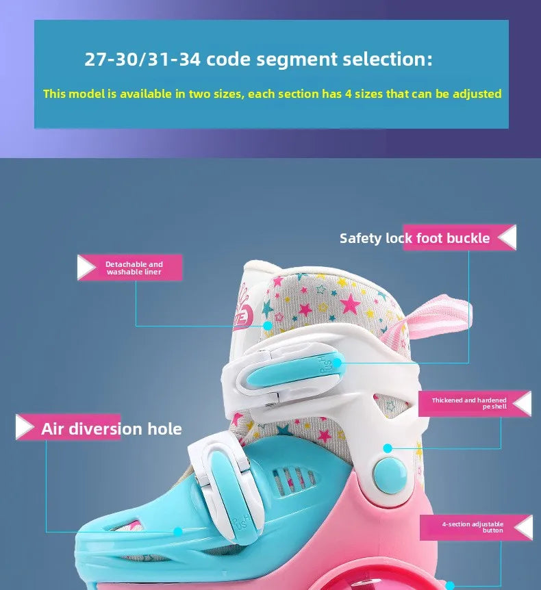 Flash Double Row Roller Skates Shoes Children's Speed Ice Skates Beginner 4-wheel Roller Skates Adjustable Size Rollers for Kids