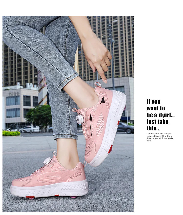 Detachable Wheel Roller Skate Shoes Children's Speed Roller Skates Boys' Sports Racing Sneaker with 2 Wheels Ice Skating Shoes