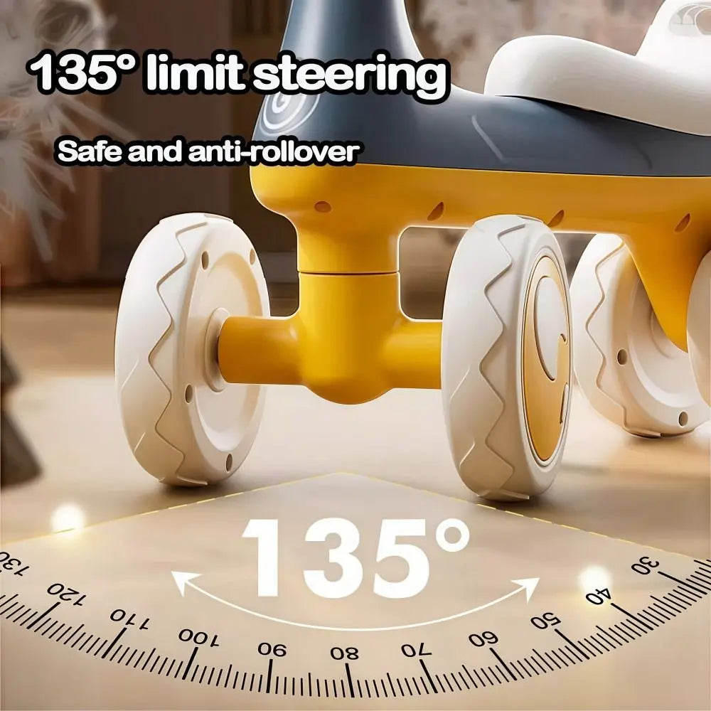 Cute 4 Wheels Baby Balance Bike with Music & Light Cartoon Mini Walker Balancing Sturdy Anti-slip Kids Scooter For 1-3 Years Old