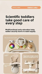 New 4-in-1 Multifunctional Baby Walker Anti-Bow Legs Anti-Tip Design 360° Swivel Silent Wheels Suitable 6-18 Months Solid Color