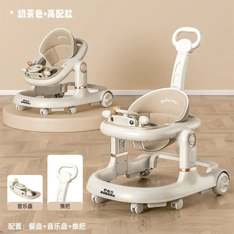 New 4-in-1 Multifunctional Baby Walker Anti-Bow Legs Anti-Tip Design 360° Swivel Silent Wheels Suitable 6-18 Months Solid Color