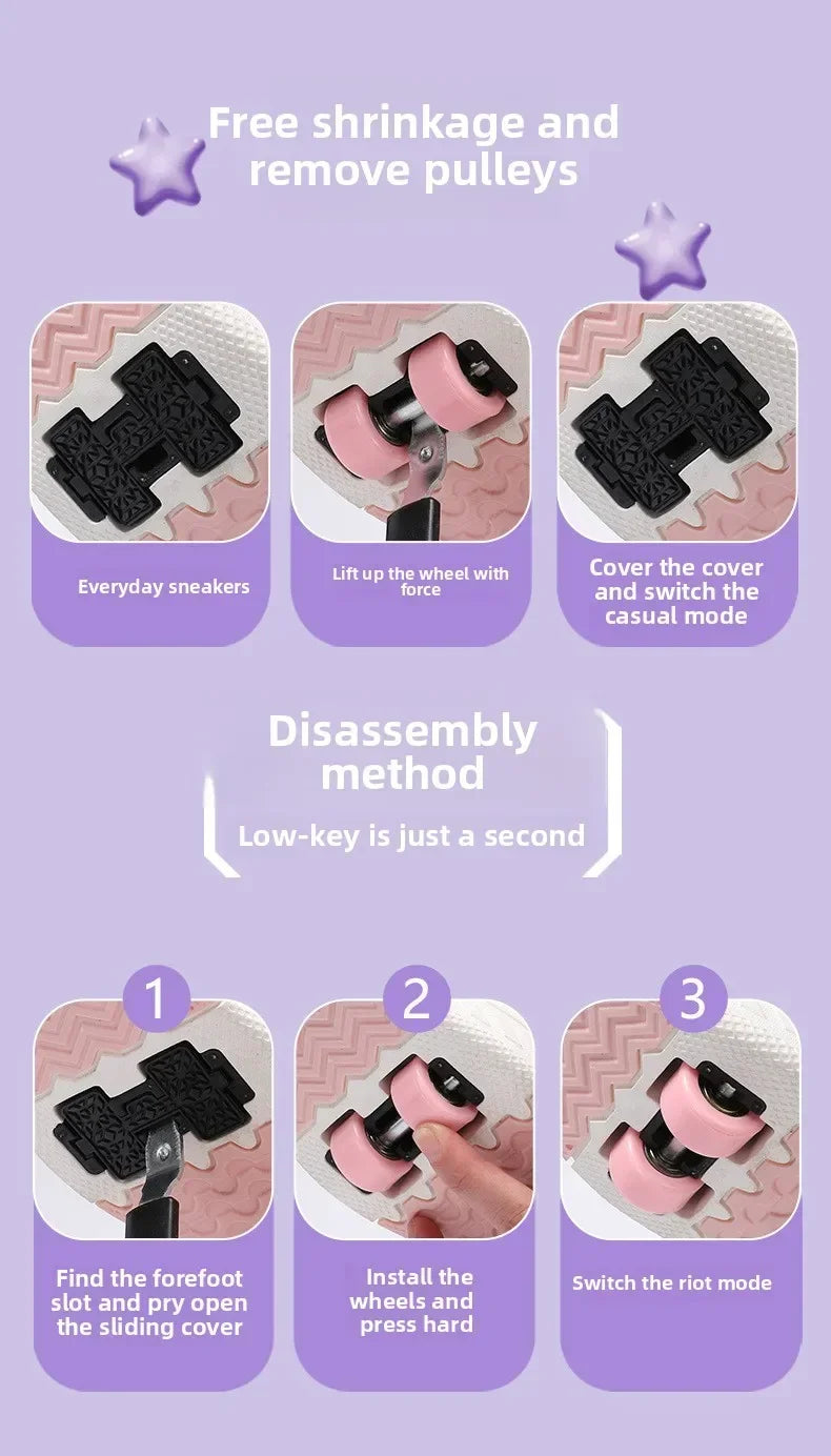 Removable Pulley Skate Skating Roller Skate Shoes for Boys Girls Upgraded Speed Sneakers with 4-Wheels for Kids Racing Skates