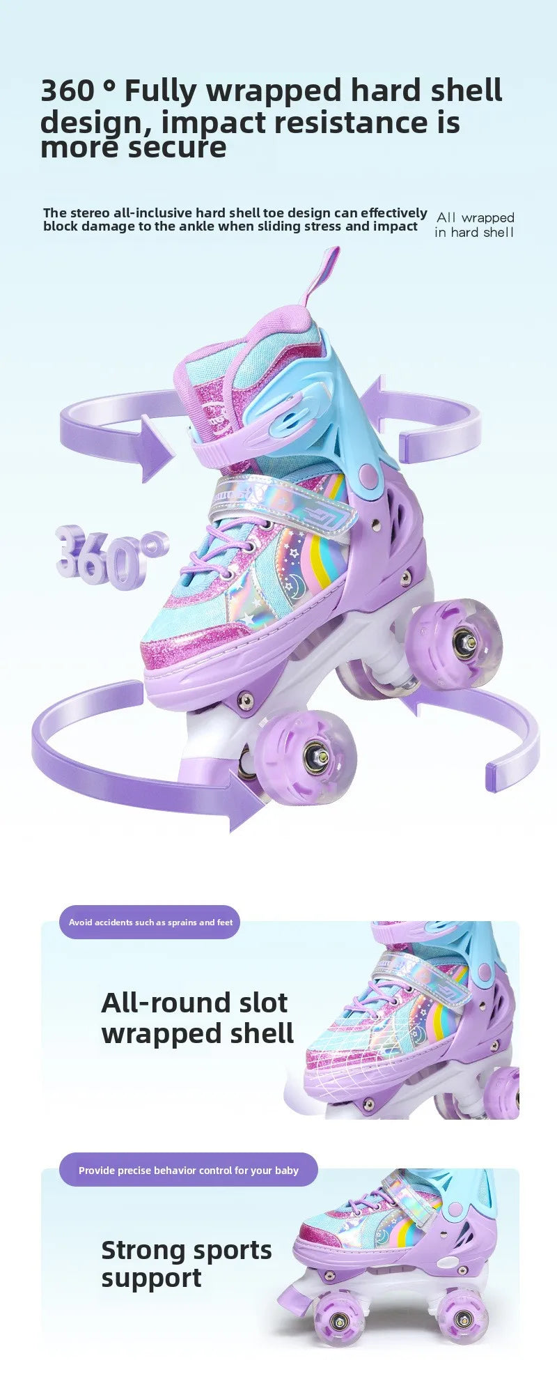 Children's Roller Skates2-12Beginner's Colorful Four-Wheel Flashing Roller Skates for Boys and Girls