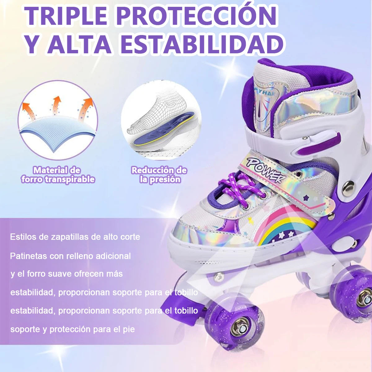 Boys Girls Kids Skates Children Roller Skates Skating Shoes PU Flashing 4 Wheels Roller Skates Sliding Adjustable Quad Sneakers