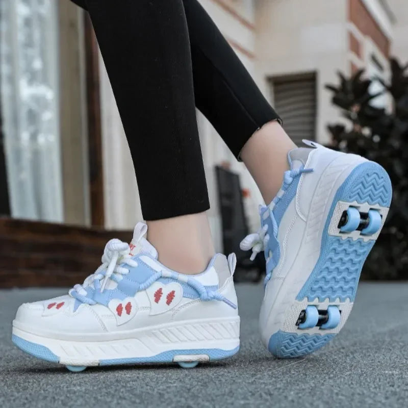 4 Wheels Roller Skate Shoes for Boys Girls Sneakers with Detachable Wheels Sport Shoe for Kids Removable Pulley Skate Skating