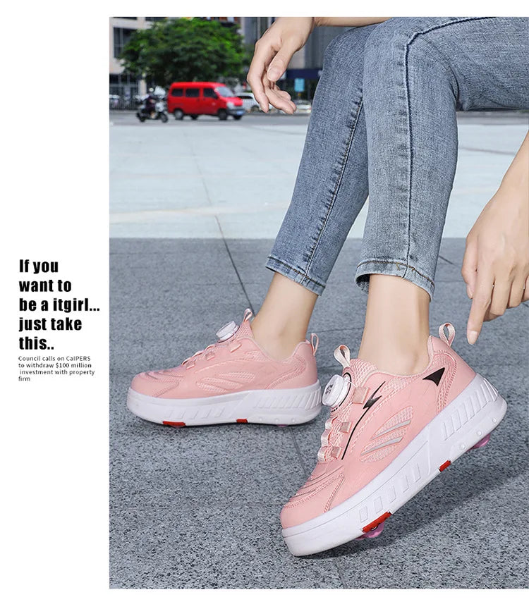 Detachable Wheel Roller Skate Shoes Children's Speed Roller Skates Boys' Sports Racing Sneaker with 2 Wheels Ice Skating Shoes