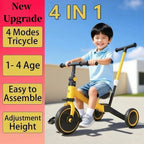 4 in 1 Mode Baby Tricycle Sturdy Detachable Kids Bicycle with Push Handle Multifunctional Toddler Balance Bike For 1-4 Years Old