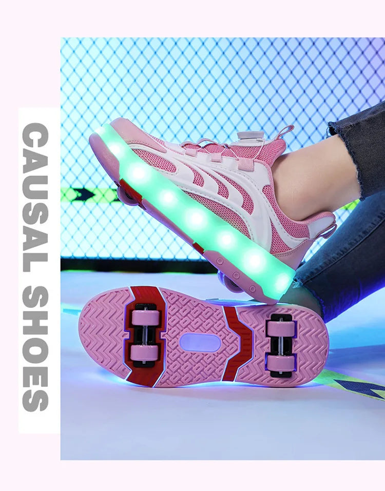 Detachable Wheel Roller Skate Shoes Children's Speed Roller Skates Boys' Sports Racing Sneaker with 2 Wheels Ice Skating Shoes