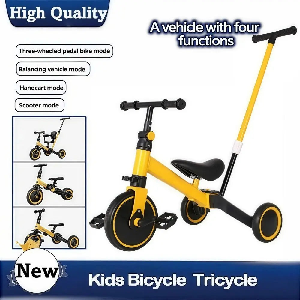 4 in 1 Mode Baby Tricycle Sturdy Detachable Kids Bicycle with Push Handle Multifunctional Toddler Balance Bike For 1-4 Years Old