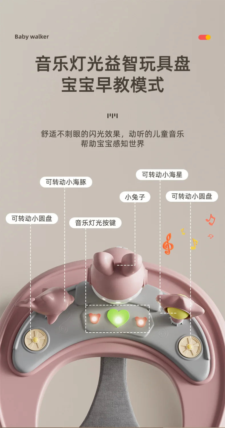 Baby Walker 7-speed Adjustable Music Multi-function Anti-O-leg Anti-rollover Folding Baby Walker for 6-18 Months