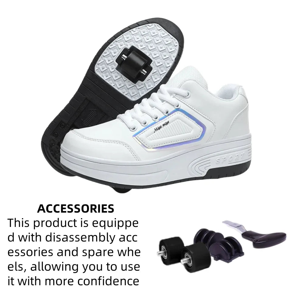 New Children'S Parkour Roller Skate Usb Charging Deformation Shoes Kids Adults Unisex Walking Running Casual Sneakers Gift