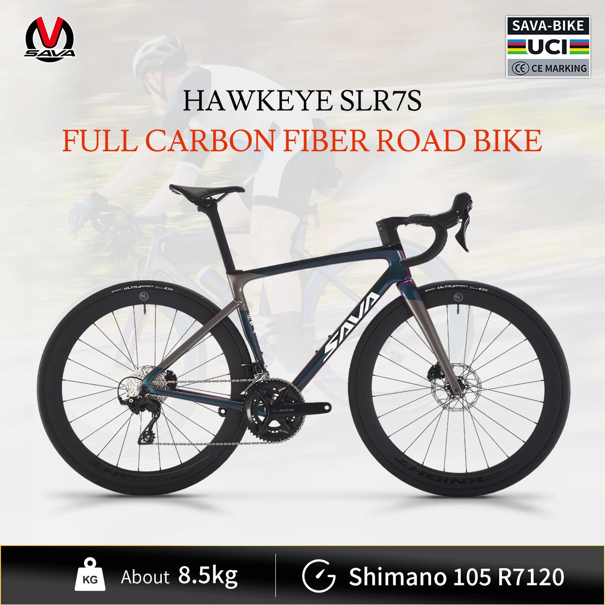 SAVA HAWKEYE Carbon Road Bike with SHIMAN0 105 7120 Kit T800 Carbon Road Bike Race Bike Aluminum Wheels