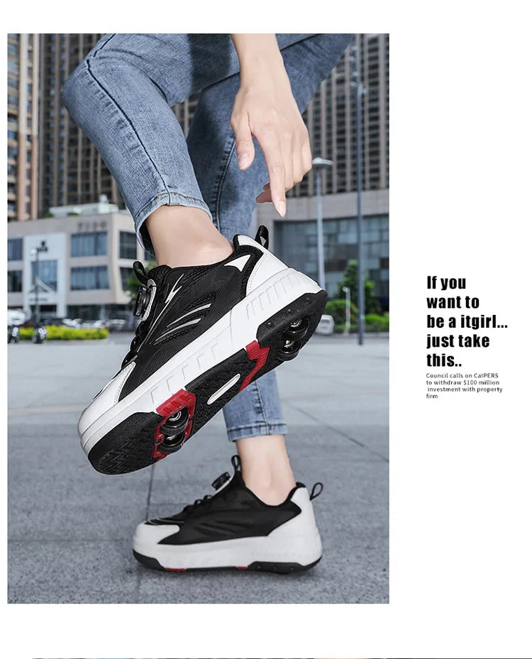 Detachable Wheel Roller Skate Shoes Children's Speed Roller Skates Boys' Sports Racing Sneaker with 2 Wheels Ice Skating Shoes