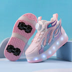 Roller Sneakers Kid Sport Gym Footwear Roller Skates 4 Wheels USB Charge Illuminated Shoes Boys Girls Casual Skateboard Shoes