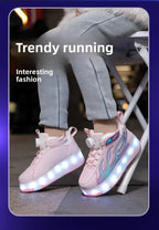 Roller Sneakers Kid Sport Gym Footwear Roller Skates 4 Wheels USB Charge Illuminated Shoes Boys Girls Casual Skateboard Shoes