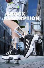 Double Row 4-Wheel Skates Roller Shoes with Wheels Dual-Purpose Racing Roller Sneakers Skateboard Shoes Speed Roller Skate Shoes