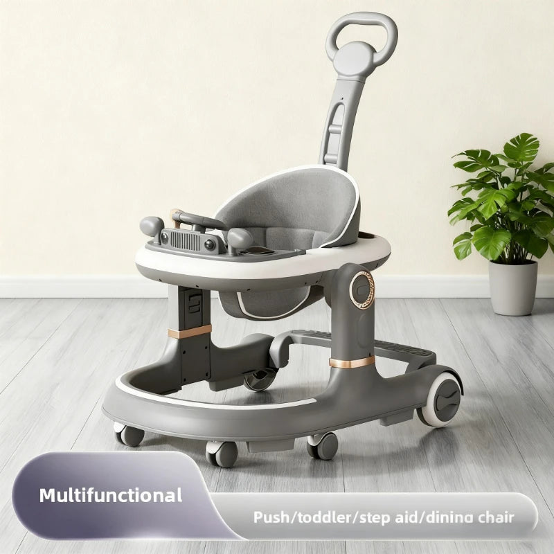 New 4-in-1 Multifunctional Baby Walker Anti-Bow Legs Anti-Tip Design 360° Swivel Silent Wheels Suitable 6-18 Months Solid Color