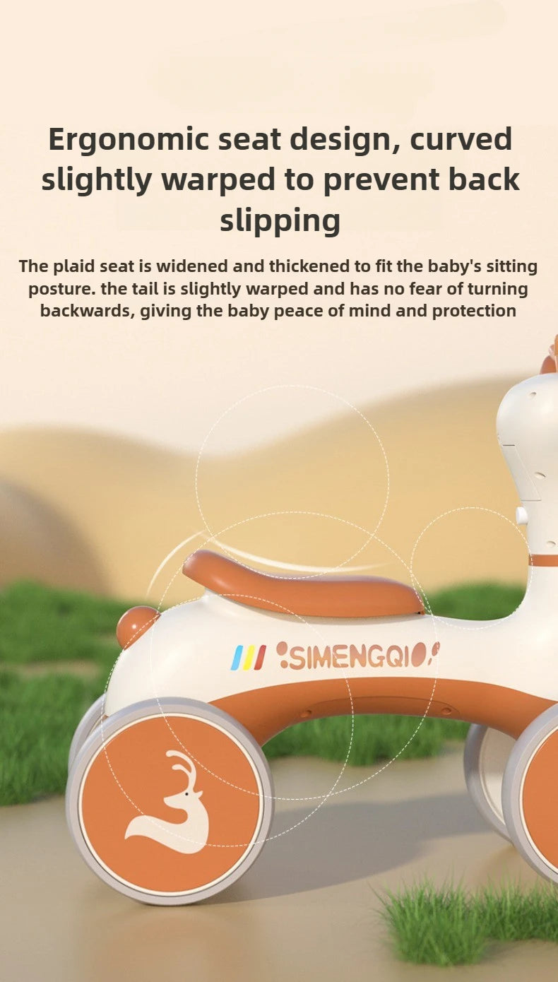 Four Wheels Children Balance Bike with Music Lights Infant Baby Walker Toddler First Bicycle Ride on Toy Gifts for Kids Aged 1-3