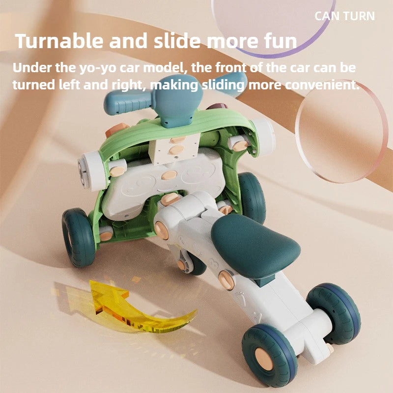 Multifunctional Baby Stroller & Walker - Foldable Portable Hand-Slide Learning Toy with Anti-Tip Design with Music & LED Lights