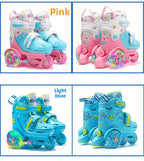Flash Double Row Roller Skates Shoes Children's Speed Ice Skates Beginner 4-wheel Roller Skates Adjustable Size Rollers for Kids