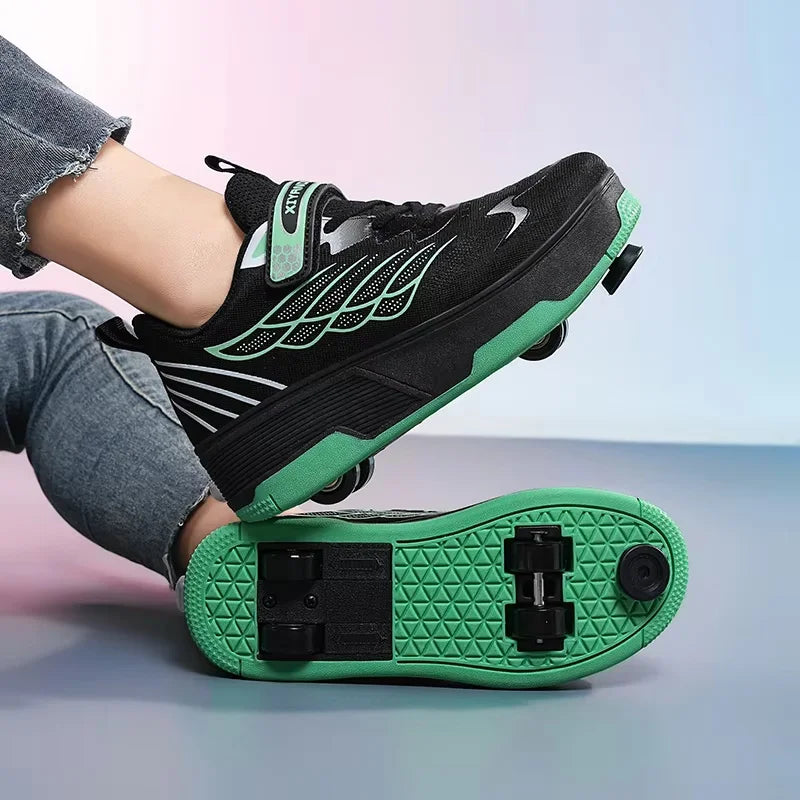 Double Row 4-Wheel Skates Roller Shoes with Wheels Dual-Purpose Racing Roller Sneakers Skateboard Shoes Speed Roller Skate Shoes
