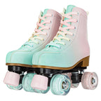2024 PU Leather Flashing 4 Wheels Roller Skates For Women Double Row Skate Shoes Beginner Quad Sneaker Skating Ice Rink Training