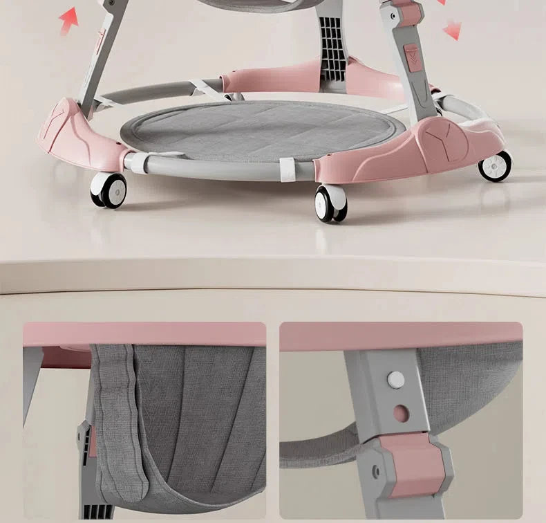 7-speed Adjustable Music Multifunctional Anti Rollover Foldable Walker for Babies Aged 6-18 Months Regular Wheel Plate Style