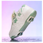 Removable Pulley Skate Skating Roller Skate Shoes for Boys Girls Upgraded Speed Sneakers with 4-Wheels for Kids Racing Skates