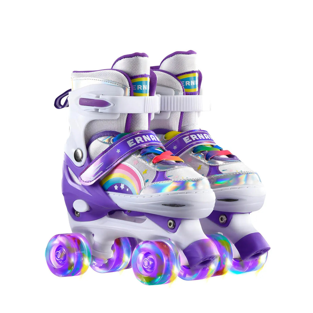 Boys Girls Kids Skates Children Roller Skates Skating Shoes PU Flashing 4 Wheels Roller Skates Sliding Adjustable Quad Sneakers