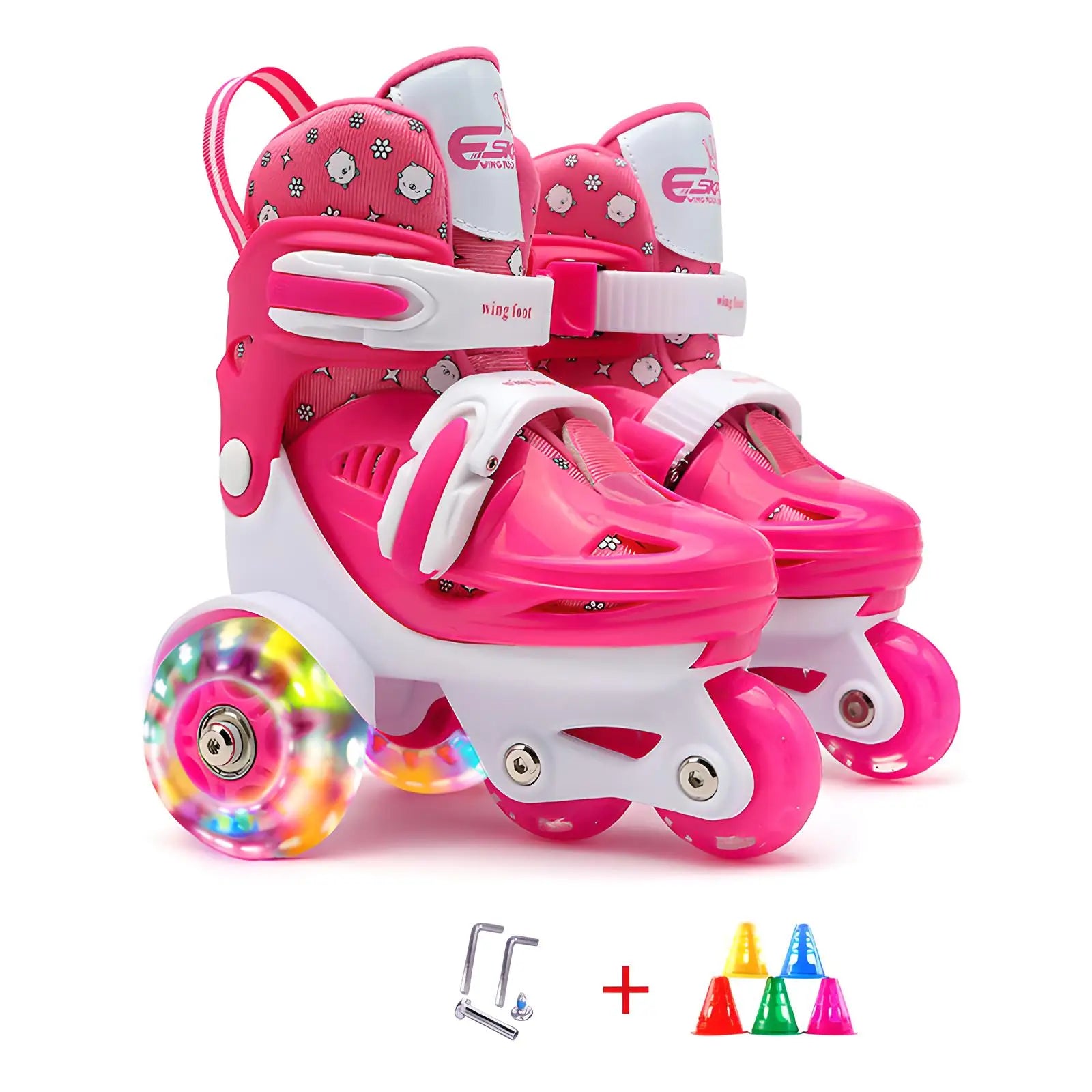 Kids Roller Skates Beginners Three-Point Roller Skates with Light up Wheels Adjustable Safety Assist Roller Skating Shoes