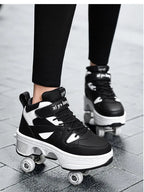 Women's High Top 4 Wheel Roller Shoes Fashionable Unisex Automatic Pop-up Sneakers With Wheels Dual-purpose Skating Casual Shoes