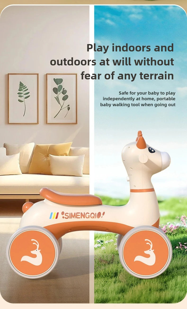 Four Wheels Children Balance Bike with Music Lights Infant Baby Walker Toddler First Bicycle Ride on Toy Gifts for Kids Aged 1-3