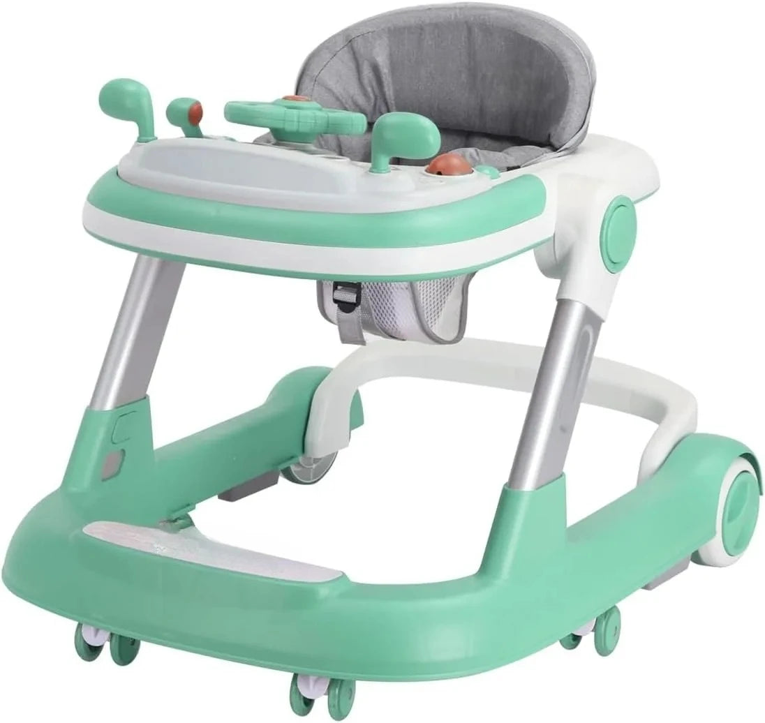 3 in 1 Foldable Baby Walker Anti Tip Toddler Push Walker with Removable Feeding Tray No Battery Anti O Leg