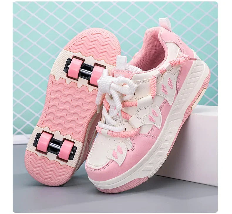 4 Wheels Roller Skate Shoes for Boys Girls Sneakers with Detachable Wheels Sport Shoe for Kids Removable Pulley Skate Skating