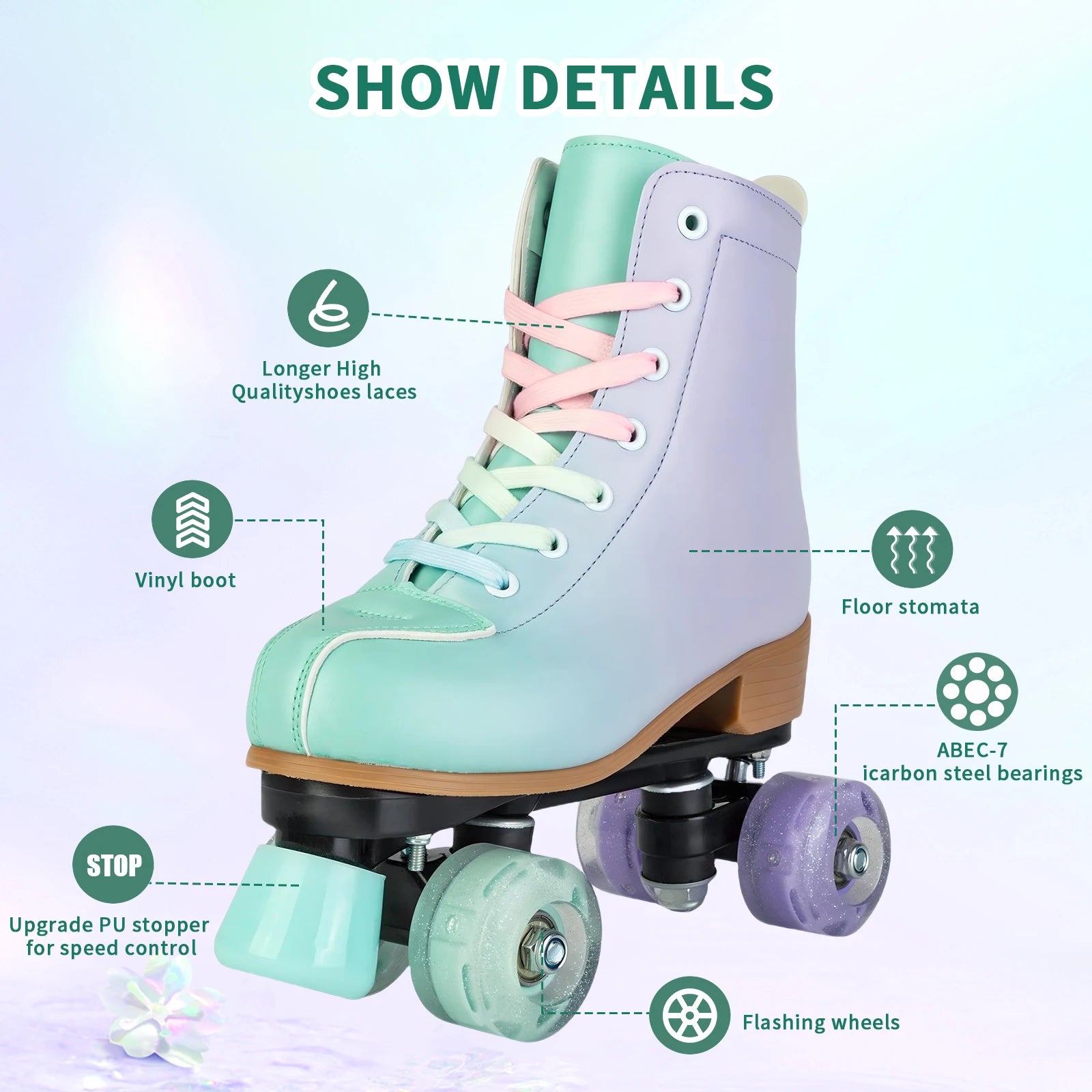 size 32 -41 Leather Double Row Roller Skates Inline Skate Shoes 4 Wheels Sneakers Women Men Adults Outdoor Sports Ice Skating
