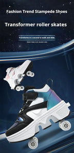 Women's High Top 4 Wheel Roller Shoes Fashionable Unisex Automatic Pop-up Sneakers With Wheels Dual-purpose Skating Casual Shoes