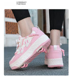 4 Wheels Roller Skate Shoes for Boys Girls Sneakers with Detachable Wheels Sport Shoe for Kids Removable Pulley Skate Skating