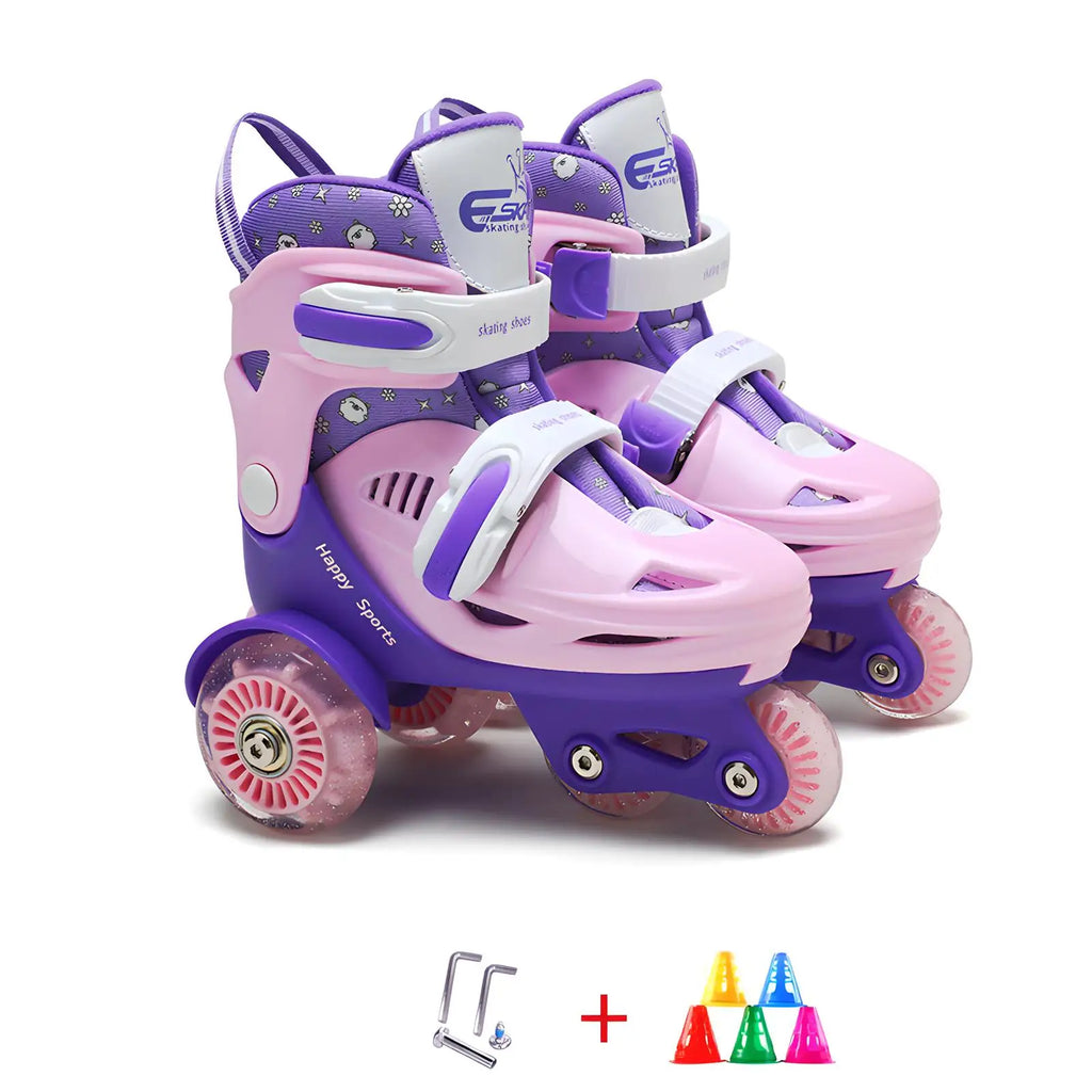 Kids Roller Skates Beginners Three-Point Roller Skates with Light up Wheels Adjustable Safety Assist Roller Skating Shoes