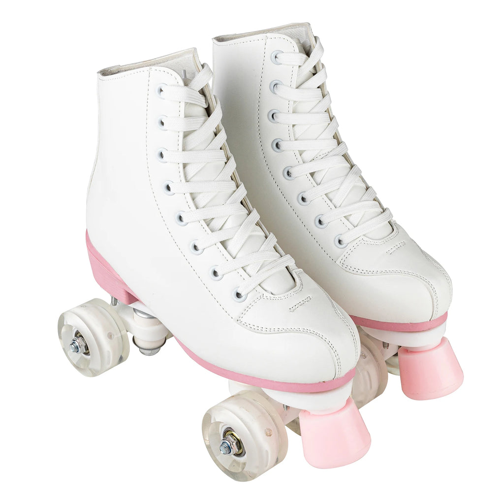 size 32-40 White Roller Skates for Women PU Leather Sneakers Flash Wheels Shoes for Beginners Teens for Woman Girls Boys Adult