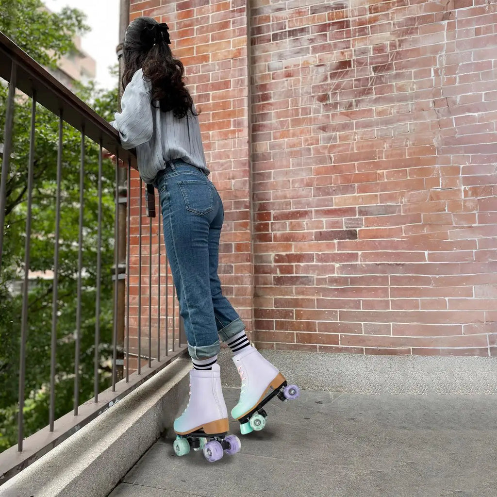 size 32 -41 Leather Double Row Roller Skates Inline Skate Shoes 4 Wheels Sneakers Women Men Adults Outdoor Sports Ice Skating