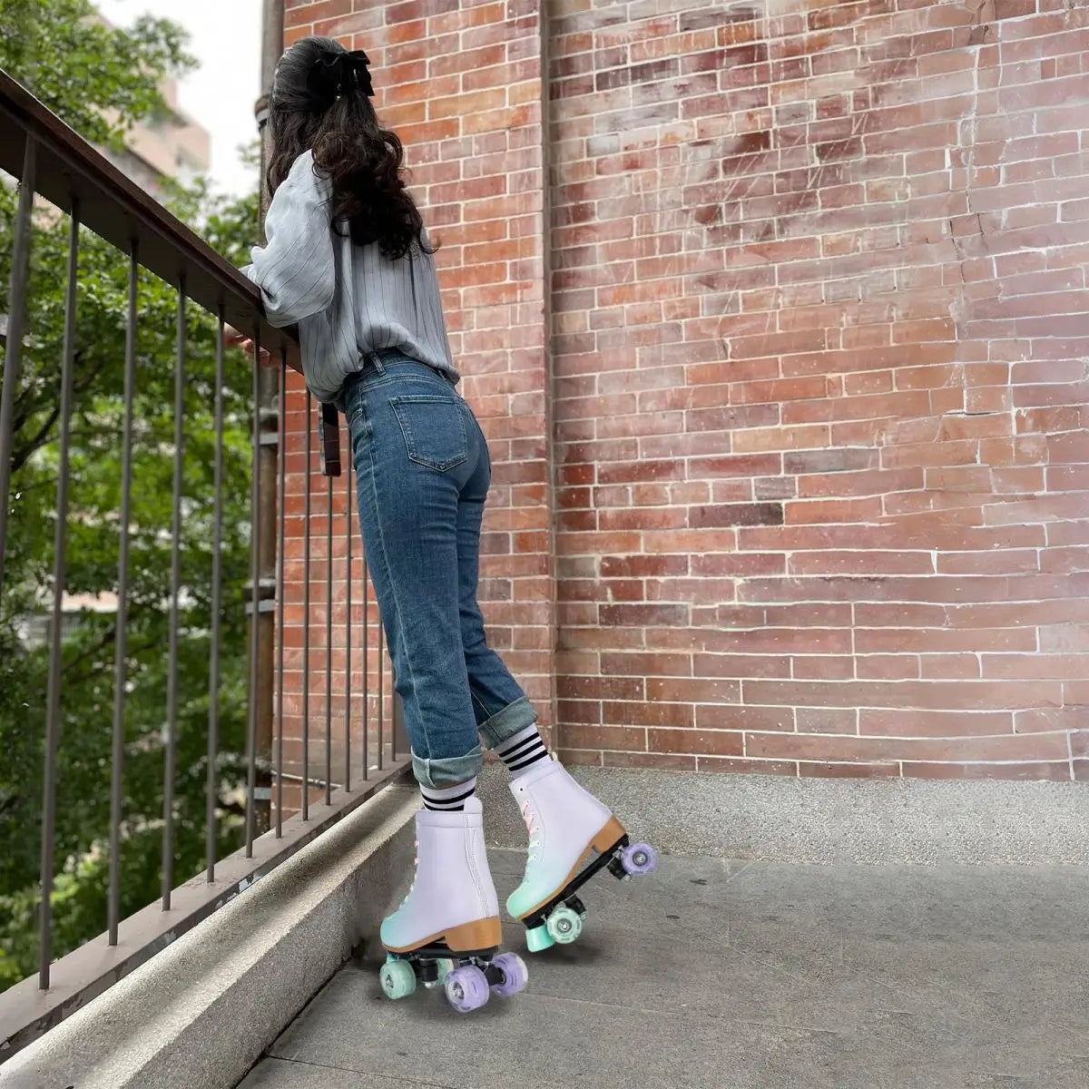 size 32 -41 Leather Double Row Roller Skates Inline Skate Shoes 4 Wheels Sneakers Women Men Adults Outdoor Sports Ice Skating