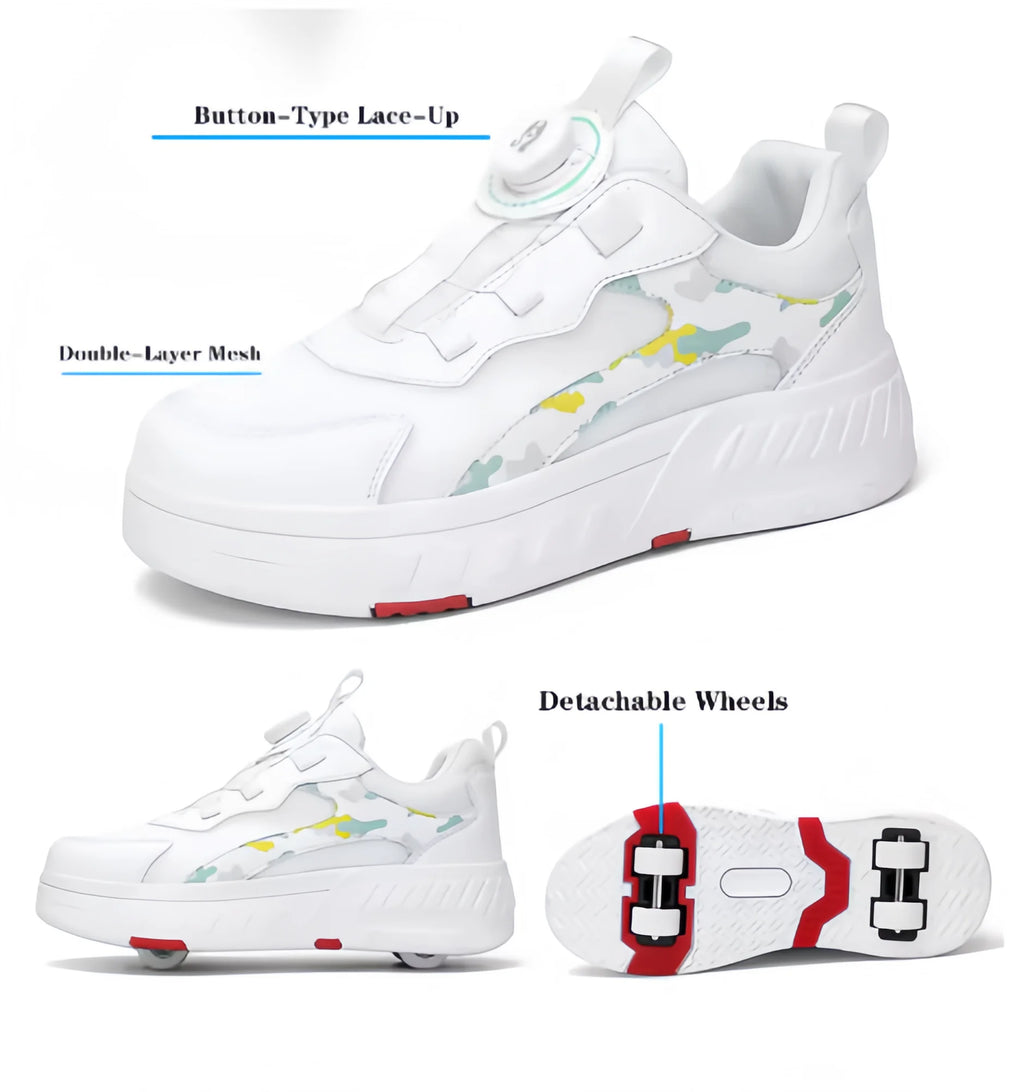 Double Row 4-Wheel Skates Roller Shoes with Wheels Dual-Purpose Roller Sneakers