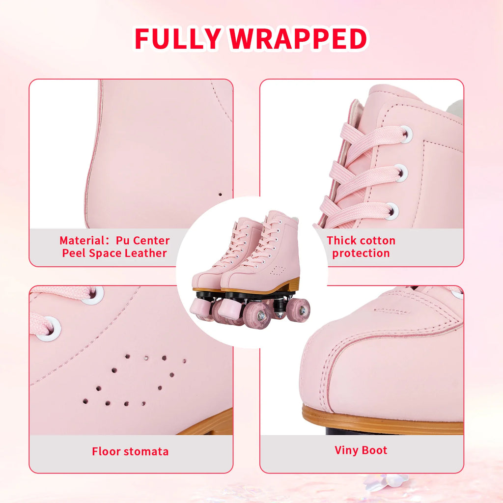 Pink Purple Blue Women Double Row Roller Skates Leather Breathable 4 wheel Sliding Skating Rollers sneakers size 31 32 33 34 35