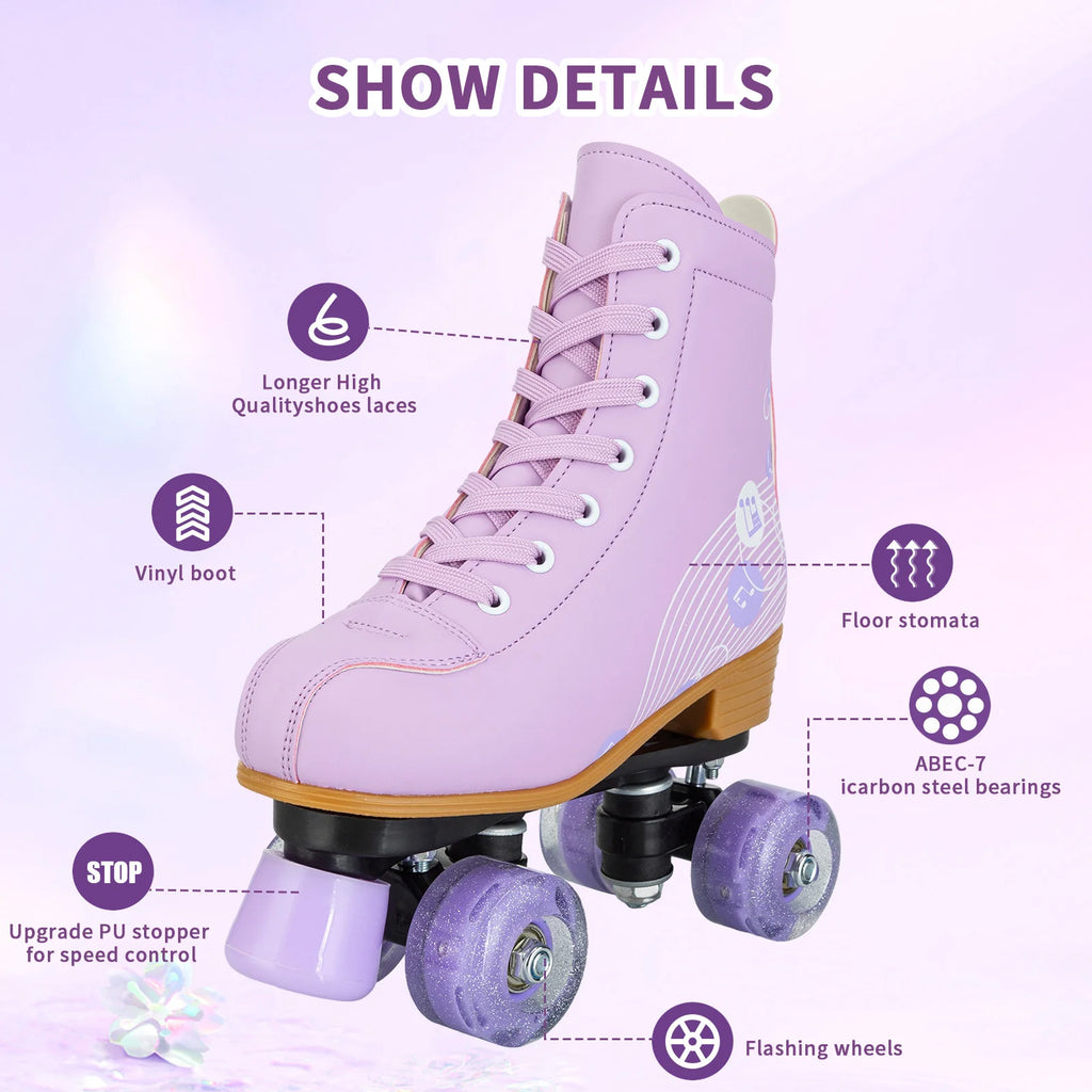 Pink Purple Blue Women Double Row Roller Skates Leather Breathable 4 wheel Sliding Skating Rollers sneakers size 31 32 33 34 35