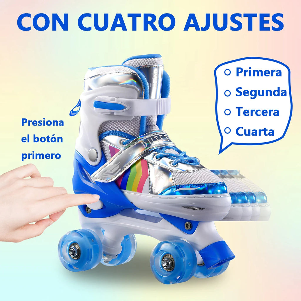 Boys Girls Kids Skates Children Roller Skates Skating Shoes PU Flashing 4 Wheels Roller Skates Sliding Adjustable Quad Sneakers