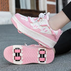 4 Wheels Roller Skate Shoes for Boys Girls Sneakers with Detachable Wheels Sport Shoe for Kids Removable Pulley Skate Skating